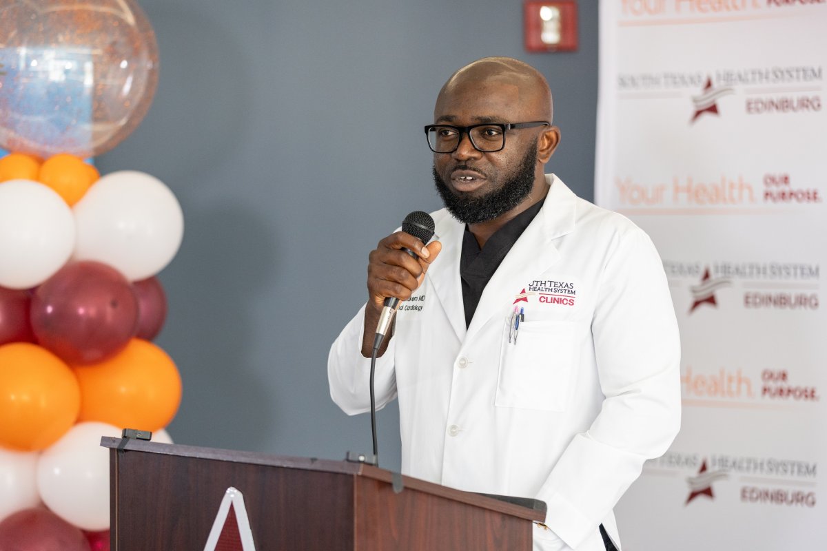 doctor speaks at cardiac catheterization laboratory ribbon cutting ceremony