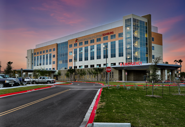 Exterior shot of STHS Edinburg at sunset