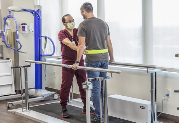 A patient getting physical therapy